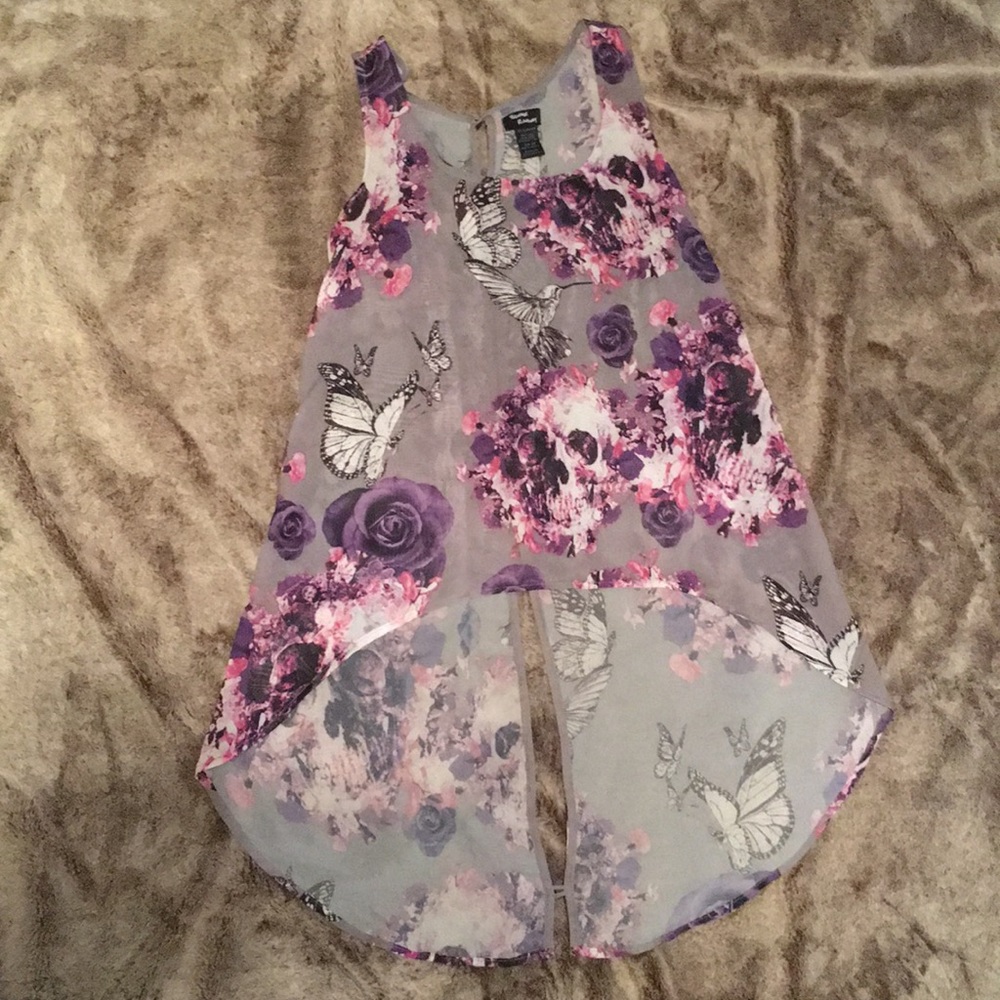 Floral Skull Teenage Runaway Asymmetrical Tank Top